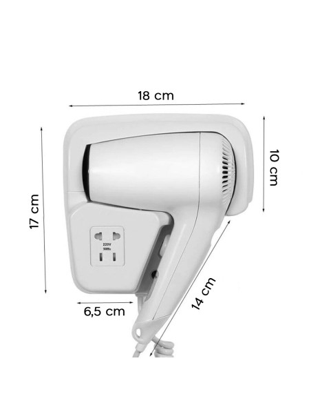 Secador de pared para Hotel B&B es totalmente profesional 1300W y 2 Velocidades