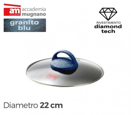 Tapa de vidrio 20cm para ollas cacerolas y sartenes - Accademia Mugnano GRANITO BLU