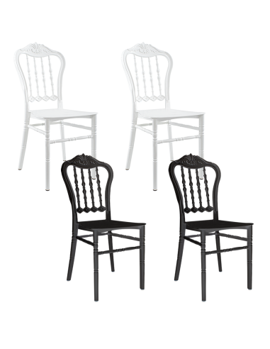 Set de 2 sillas Emilia blancas de polipropileno, diseño para catering y eventos.