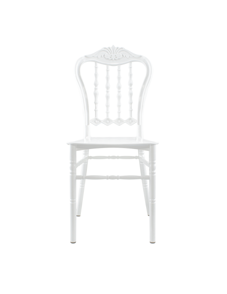 Set de 2 sillas Emilia blancas de polipropileno, diseño para catering y eventos.