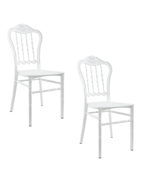 Set de 2 sillas Emilia blancas de polipropileno, diseño para catering y eventos.