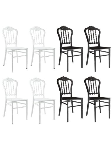 Set de 4 sillas Emilia de polipropileno, diseño para catering y eventos.