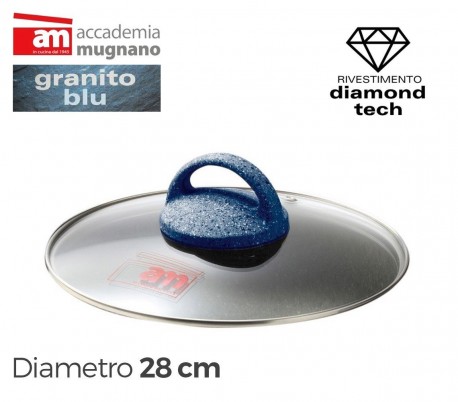 Tapa de vidrio 28cm para ollas cacerolas y sartenes - Accademia Mugnano GRANITO BLU
