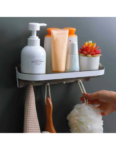 Estante adhesivo de pared almacenamiento organizador 4 ganchos 30x10.5x7