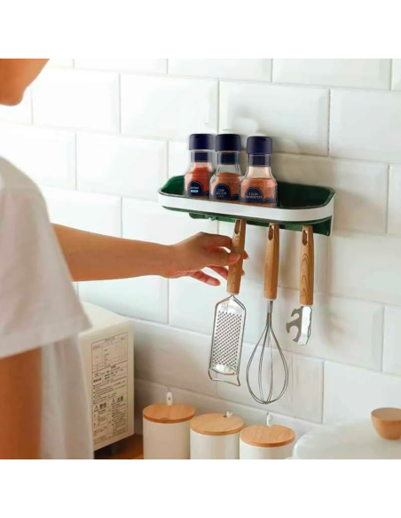 Estante adhesivo de pared almacenamiento organizador 4 ganchos 30x10.5x7