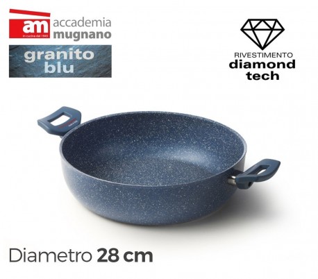 Cacerola de 28 cm y dos mangos antiadherentes de efecto piedra y revestimiento - Accademia Mugnano Linea GRANITO BLU