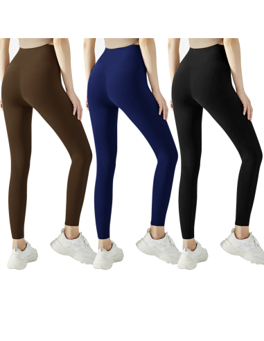 Set 3 Leggings Deportivos para Mujer en Negro, Azul y Marrón en Tela Elástica