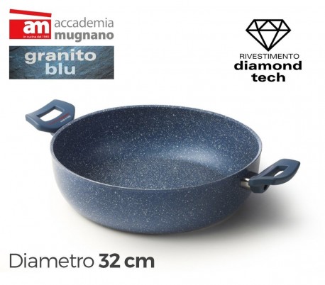 Cacerola de 32 cm y dos mangos antiadherentes de efecto piedra y revestimiento - Accademia Mugnano Linea GRANITO BLU