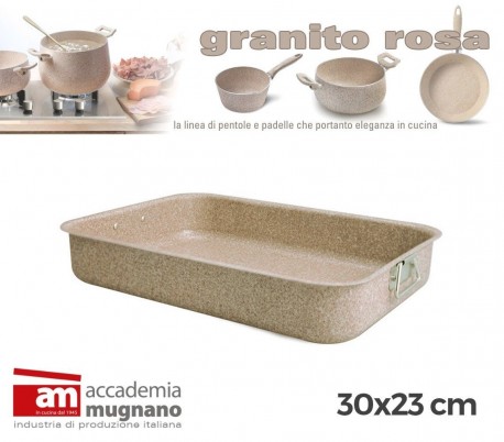 Bandeja para el horno de 30x23cm en revestimiento de piedra con mango y asa - Accademia Mugnano Linea GRANITO ROSA