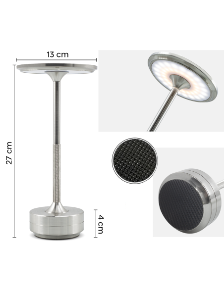 Lámpara de Mesa 5W Recargable Control Táctil LED Regulable Diseño de Aluminio