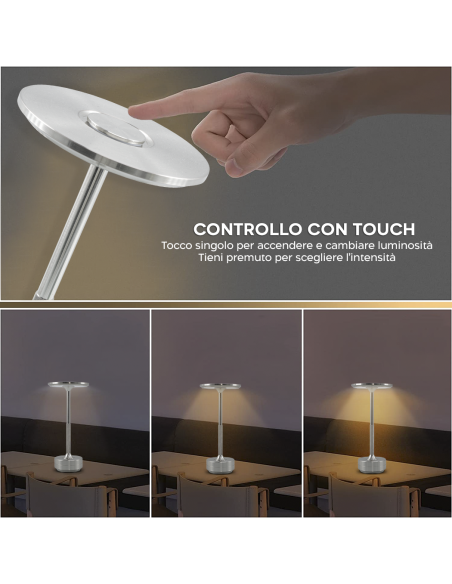 Lámpara de Mesa 5W Recargable Control Táctil LED Regulable Diseño de Aluminio