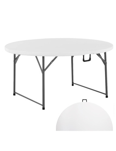 Mesa plegable redonda ASIA 122cm en resina Blanca para catering o jardin hogar