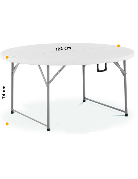 Mesa plegable redonda ASIA 122cm en resina Blanca para catering o jardin hogar