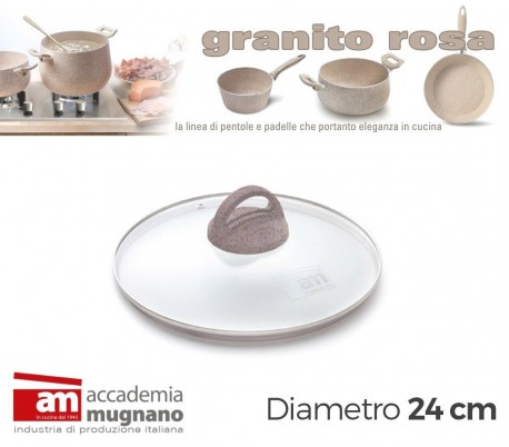 Tapa de vidrio 24cm para ollas cacerolas y sartenes - Accademia Mugnano GRANITO ROSA