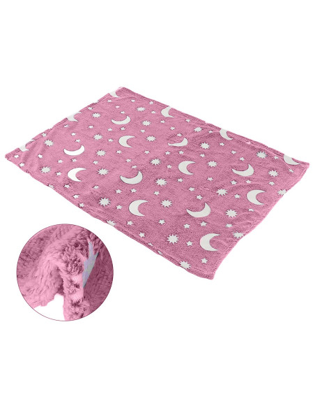 Manta Mágica para Niños Mantita Felpa Rosa con Estrellas Fluorescentes 170x180cm