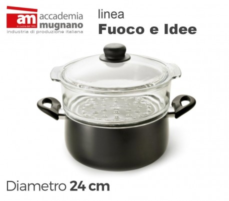 Cacerola vaporera de 24 cm con dos mangos antiadherentes de efecto piedra - Accademia Mugnano Linea FUOCO & IDEE