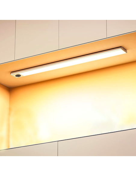 Tira LED Bajo Armario Luz Natural 60cm Recargable USB con Sensor de Movimiento