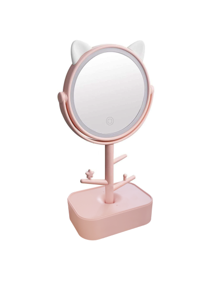 Espejo Cosmético con Luz LED Recargable para Mesa B0257 con Porta Joyas