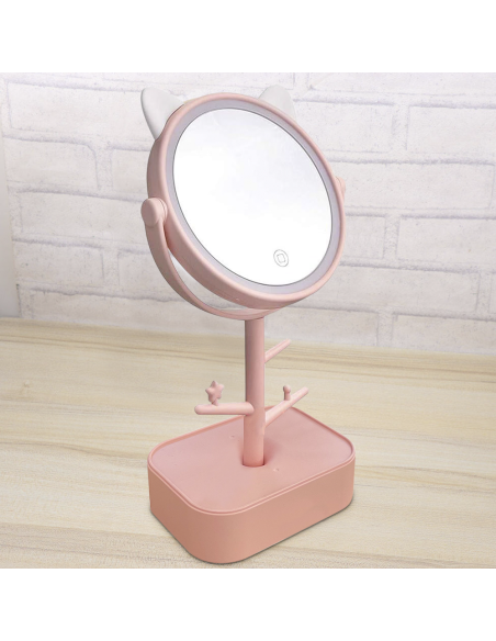 Espejo Cosmético con Luz LED Recargable para Mesa B0257 con Porta Joyas