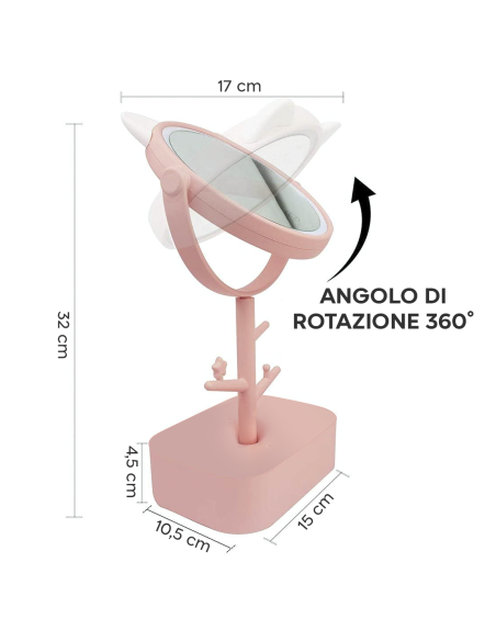 Espejo Cosmético con Luz LED Recargable para Mesa B0257 con Porta Joyas