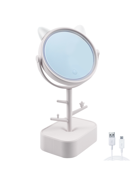 Espejo Cosmético con Luz LED Recargable para Mesa B0257 con Porta Joyas