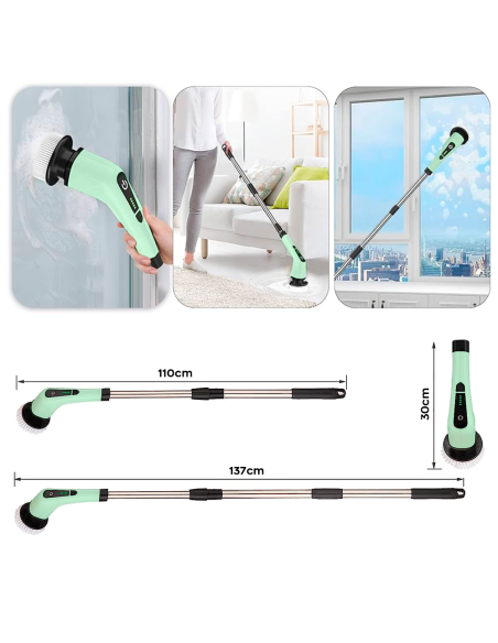 Cepillo Eléctrico Giratorio Inalámbrico 3 en 1 para Superficies con 3 Cabezales