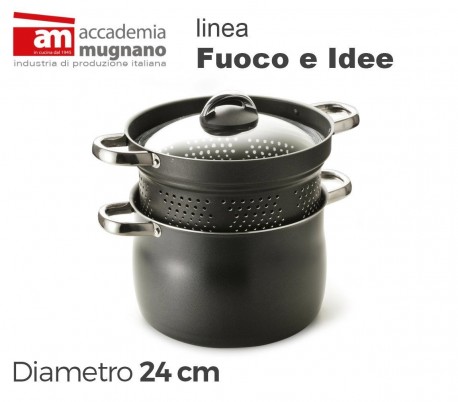 Olla doble para pasta de 24cm antiadherentes de efecto piedra - Accademia Mugnano Linea FUOCO & IDEE