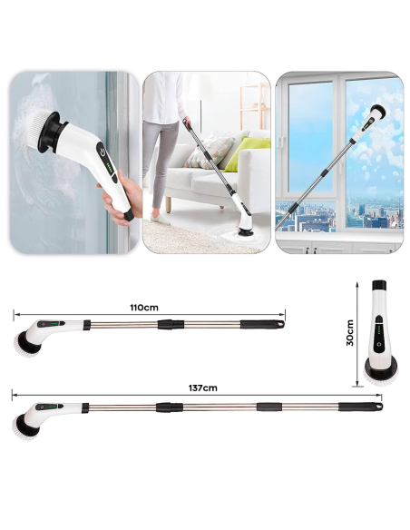 Cepillo Eléctrico Giratorio Inalámbrico 3 en 1 para Superficies con 3 Cabezales