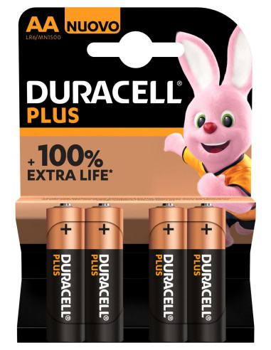 Paquete de 4 pilas Duracell Plus AA 100% Extra Life Pilas Alcalinas