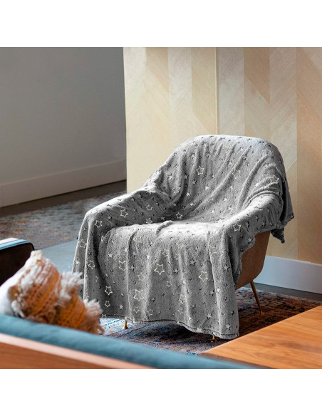 Manta Mágica para Niños Plaid Invernal de Piel Gris con Patrón Fluorescente