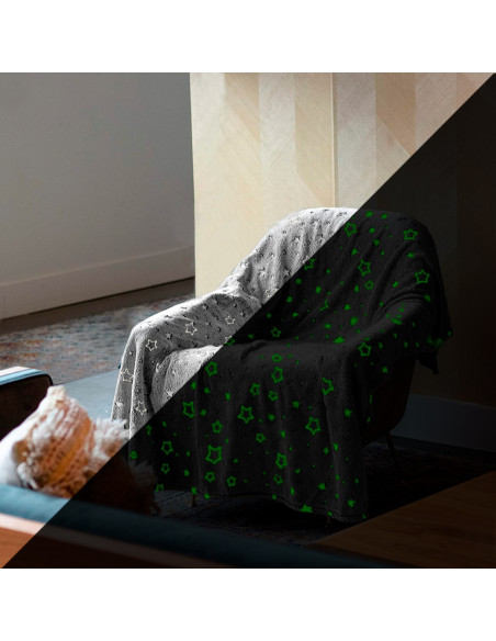 Manta Mágica para Niños Plaid Invernal de Piel Gris con Patrón Fluorescente