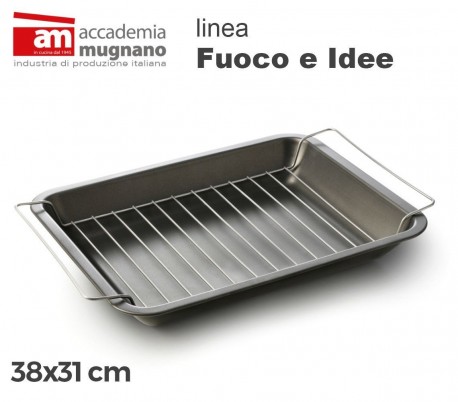 Bandeja para el horno de 38x31cm en revestimiento de piedra con grill - Accademia Mugnano Linea FUOCO & IDEE