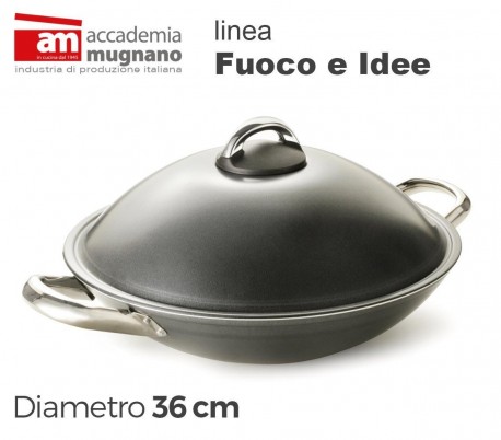 Sartén Wok de 36cm con tapa y recubrimiento antiadherente de efecto piedra - Accademia Mugnano Linea FUOCO & IDEE