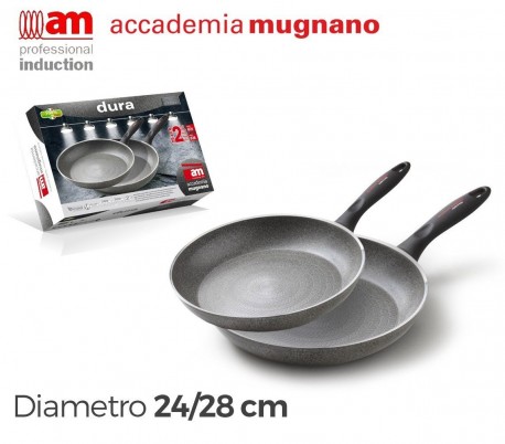 Pack de 2 sartenes de 24 y 28cm con recubrimiento antiadherente de efecto piedra - Accademia Mugnano Linea DURA