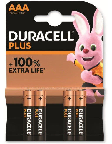 Paquete de 4 pilas alcalinas Duracell Plus Mini Estilo AAA 100% de vida extra