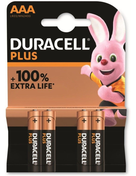 Paquete de 4 pilas alcalinas Duracell Plus Mini Estilo AAA 100% de vida extra