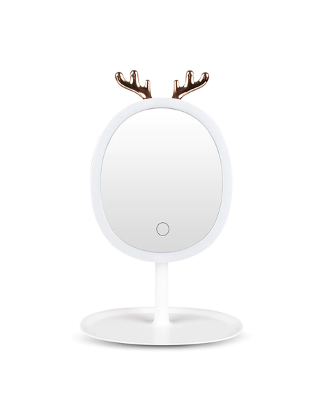 Espejo Porta Joyas de Maquillaje Cosmético con Luz LED Táctil Recargable de Mesa