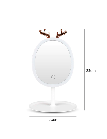 Espejo Porta Joyas de Maquillaje Cosmético con Luz LED Táctil Recargable de Mesa