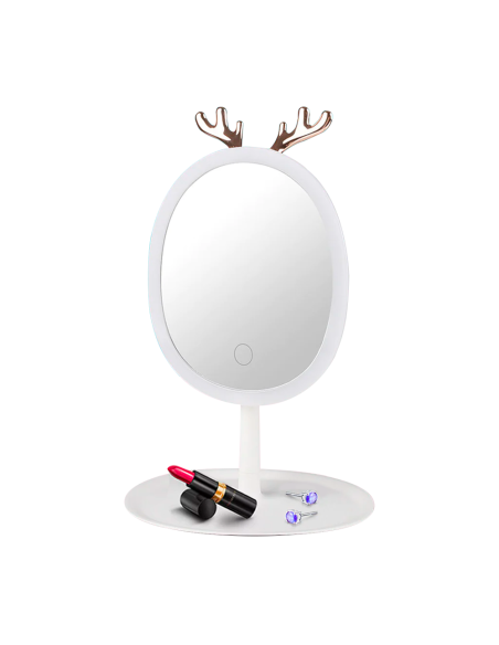 Espejo Porta Joyas de Maquillaje Cosmético con Luz LED Táctil Recargable de Mesa