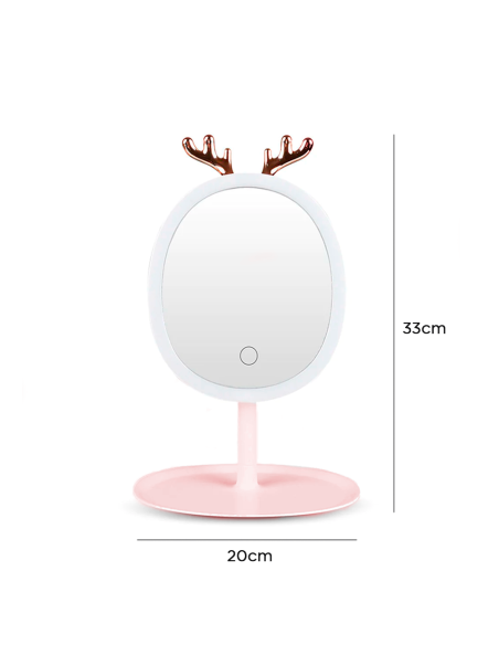 Espejo Porta Joyas de Maquillaje Cosmético con Luz LED Táctil Recargable de Mesa