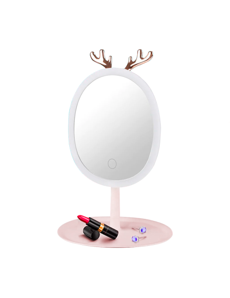 Espejo Porta Joyas de Maquillaje Cosmético con Luz LED Táctil Recargable de Mesa