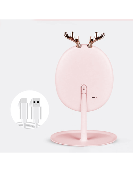 Espejo Porta Joyas de Maquillaje Cosmético con Luz LED Táctil Recargable de Mesa
