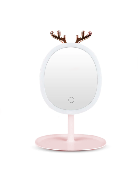 Espejo Porta Joyas de Maquillaje Cosmético con Luz LED Táctil Recargable de Mesa