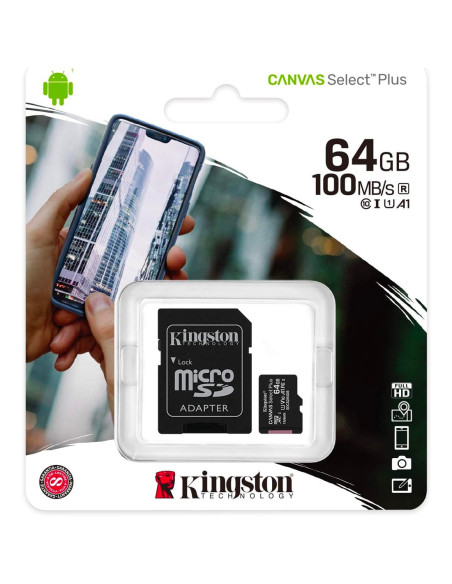 Kingston Canvas Select Plus SDCS2/64GB Tarjeta MicroSD Clase 10 con Adaptador SD