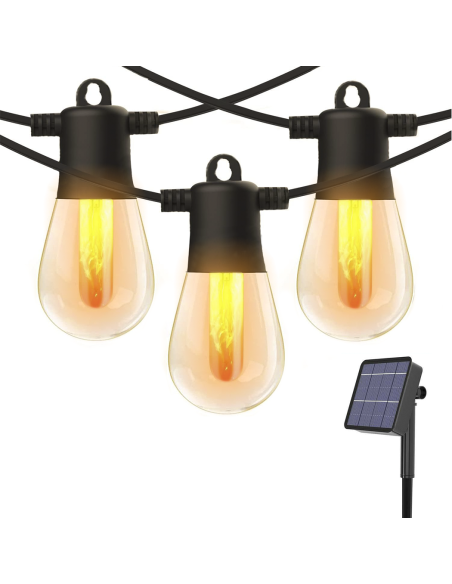 Cadena Luminosa con Panel Solar Recargable 10m Luz Cálida Efecto de Fuego