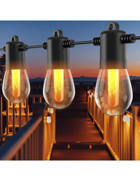 Cadena Luminosa con Panel Solar Recargable 10m Luz Cálida Efecto de Fuego