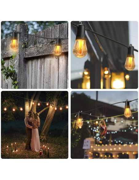 Cadena Luminosa con Panel Solar Recargable 10m Luz Cálida Efecto de Fuego