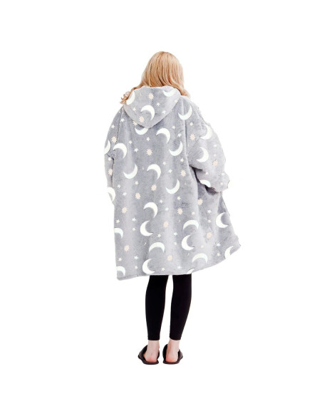 Manta con mangas extragrandes en polar gris fluorescente con capucha y bolsillo