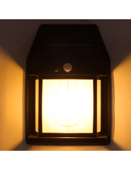 Lámpara Solar Recargable Pared Exterior BK-888D Luz Cálida y Sensor Movimiento