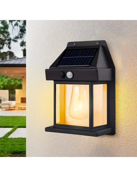Lámpara Solar Recargable Pared Exterior BK-888D Luz Cálida y Sensor Movimiento